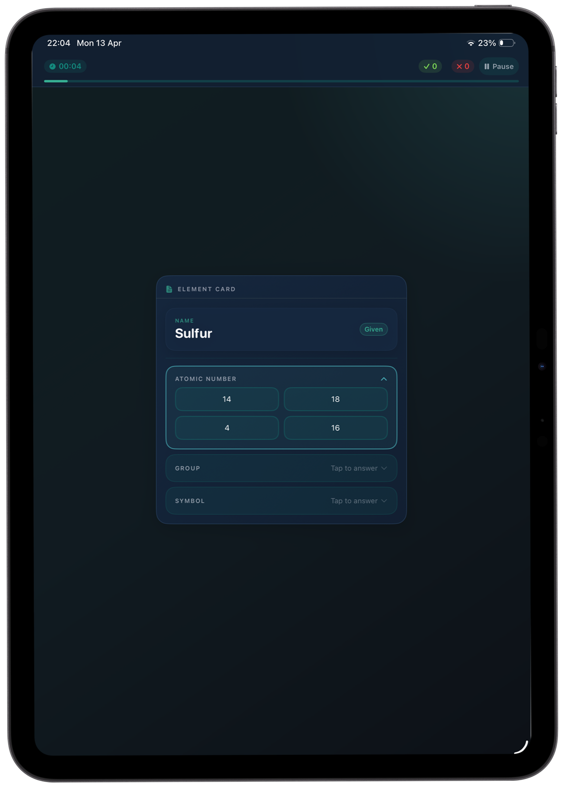 Fill the Card mode with multiple missing properties for one chemical element