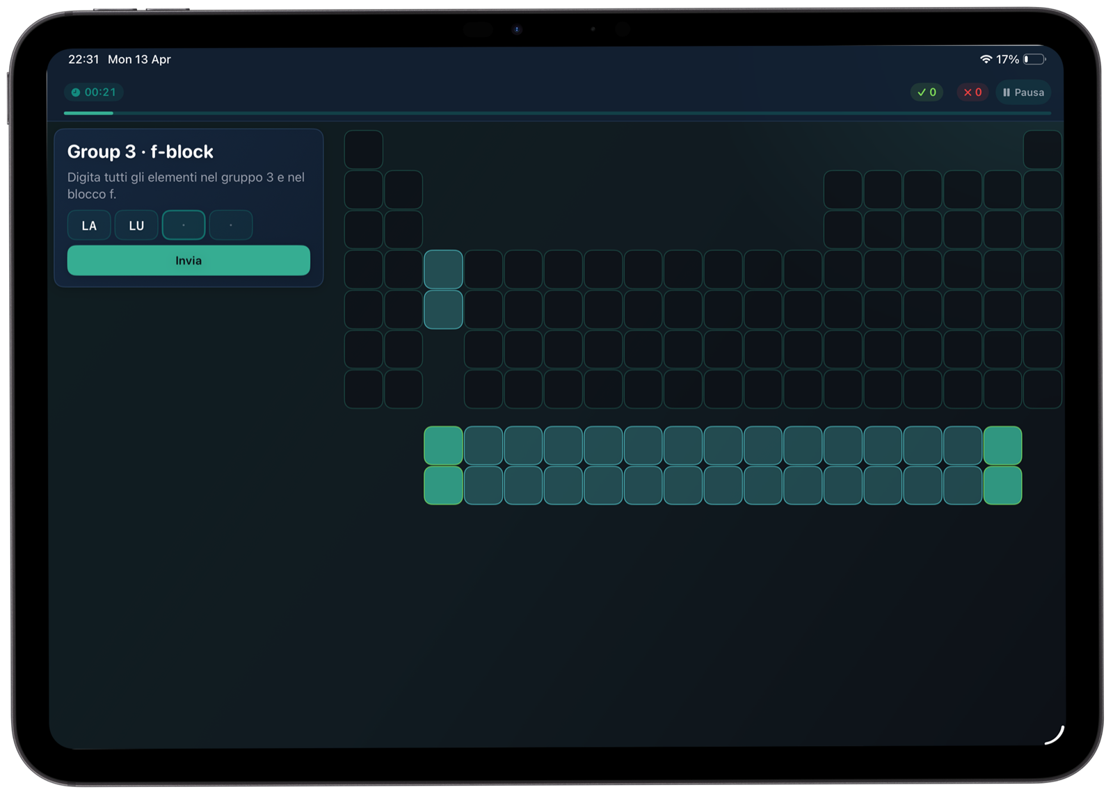 Periodic table structure training with group and block in Atomic Tab