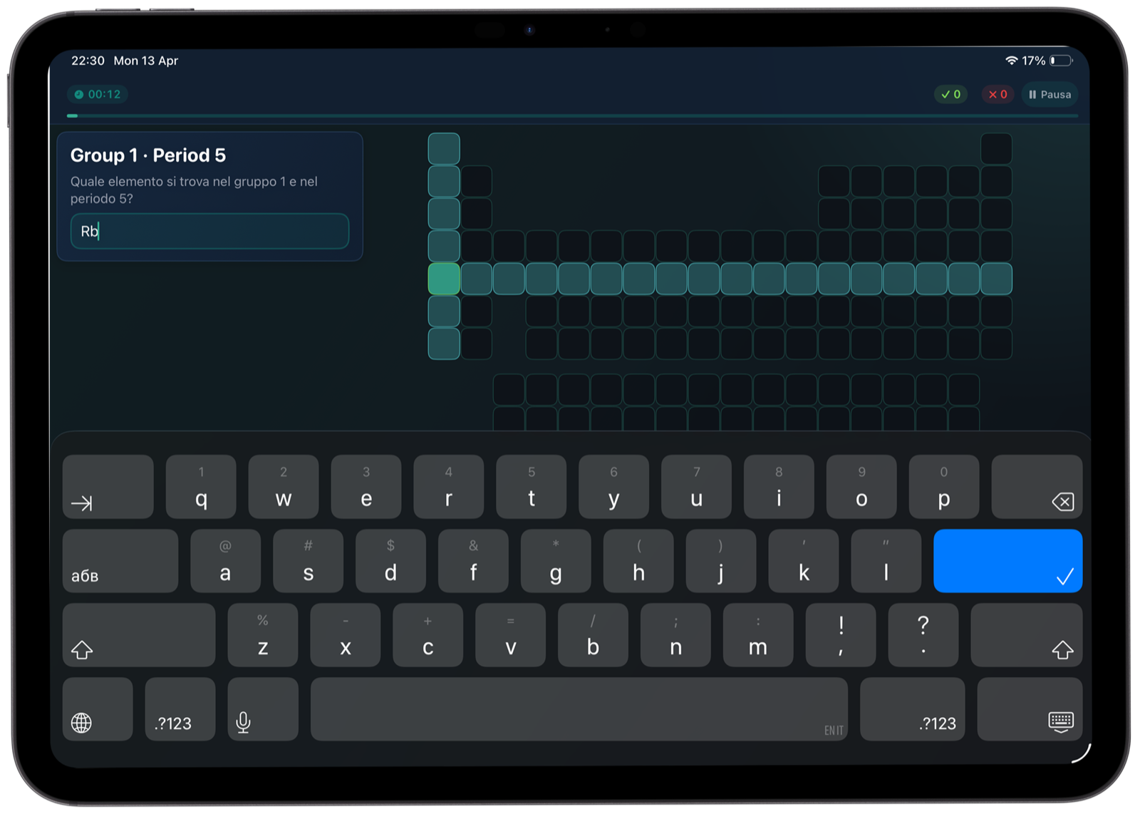 Periodic table structure training with group and period in Atomic Tab