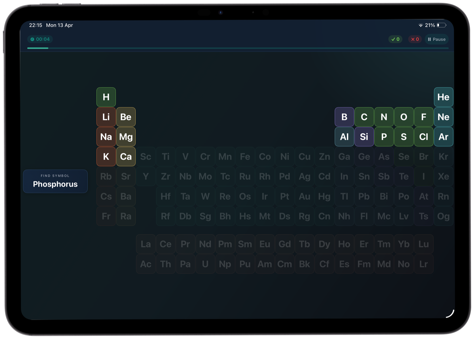 Tap and Match periodic table gameplay in Atomic Tab